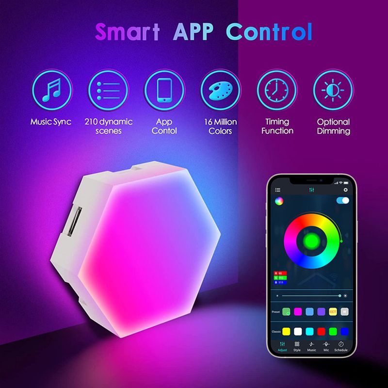 WIFI RGB Quantum Hexagon Night Light 5V USB DIY Game LED Wall Lamp For Home Decoration Atmosphere Lamps_voghion.com