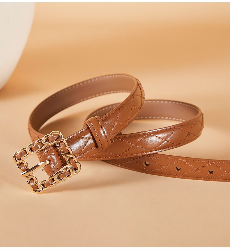 Damenmode Vielseitiger dünner Gürtel Neue Kleiddekoration Glatter Knopfrock Hosengurt Damen_voghion.com