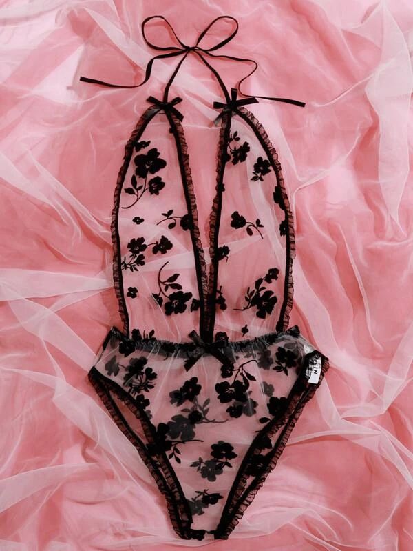 Lingerie sexy avec nouvelle perspective, broderie en dentelle et maille, porte-jarretelles noir, une pièce et pyjama amusant_voghion.com