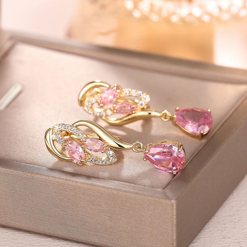 Boucles d'oreilles Cao Shitemu en forme de goutte d'eau rose avec pierre de naissance, de luxe, légères et de haute qualité, design_voghion.com