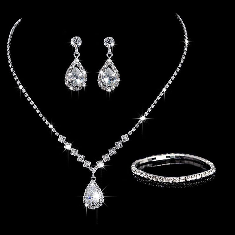 Gioielli Sposa Accessori Zircone Collana Orecchini Catena Decorazione Donna Set_voghion.com
