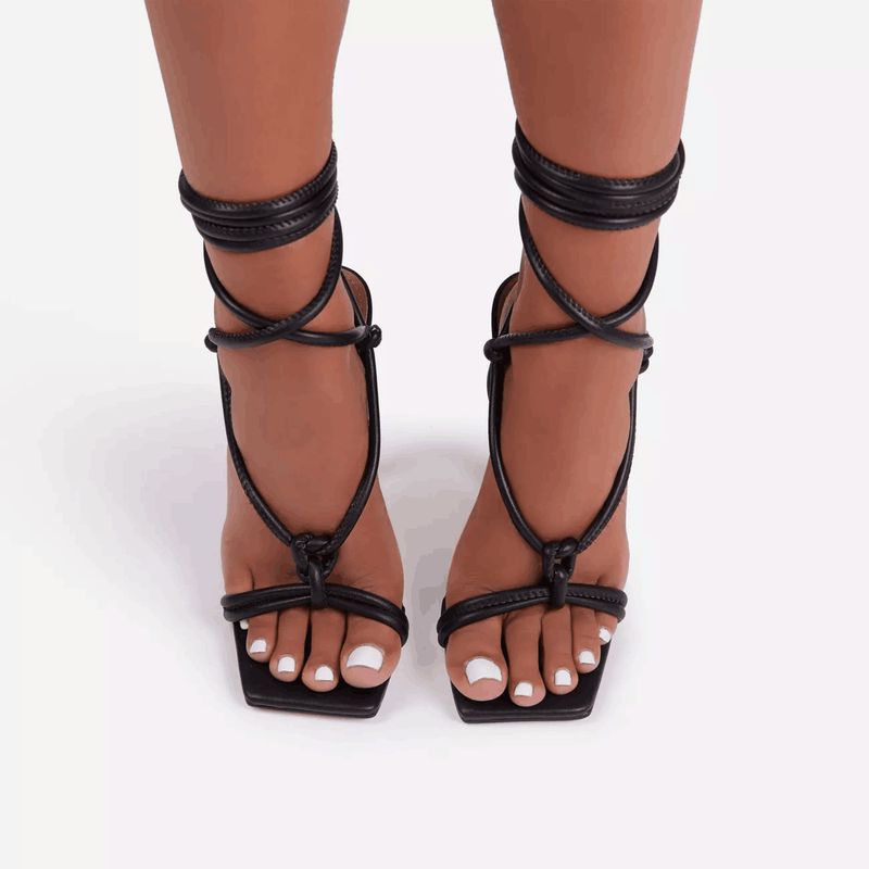 Sandals For Women With Thin Apricot Colored, Medium And Thick Heels, Summer Square Toe, Roman Lace Up, Oversized Fashion_voghion.com