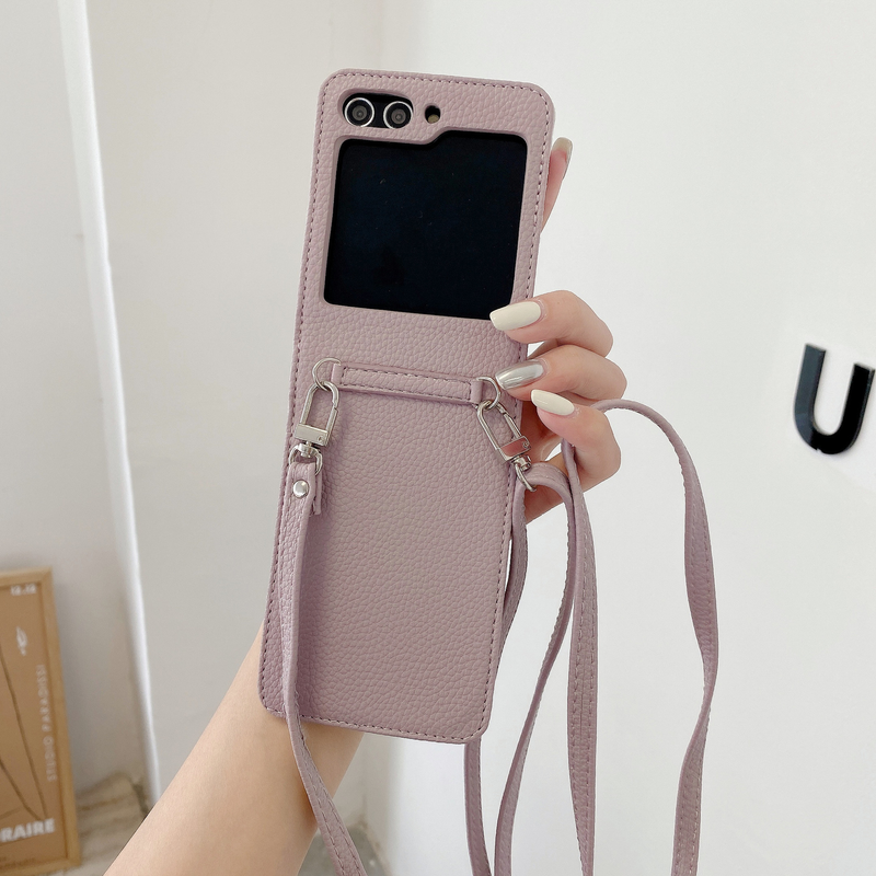 Mobile phone case Suitable for Samsung Z Flip5 mobile phone case GalaxyZ Flip4 folding litchi pattern diagonal protective case ZFlip3_voghion.com