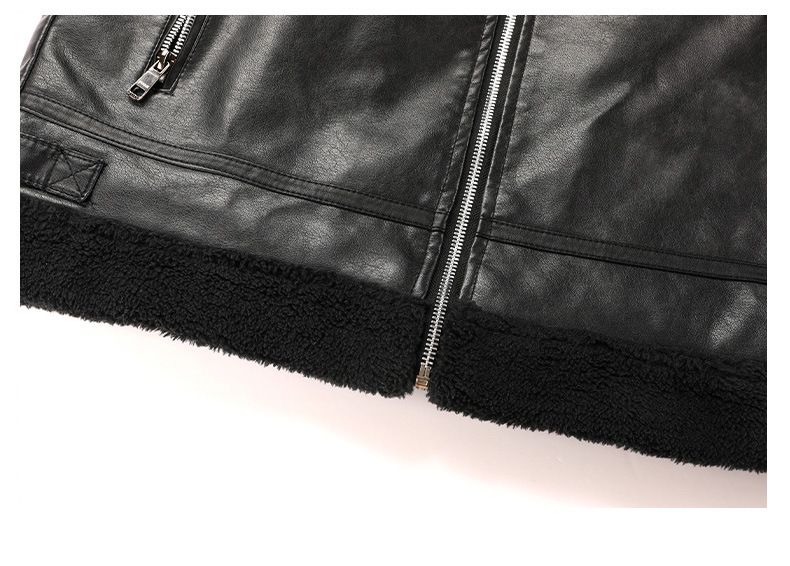 Giacca in similpelle foderata in pile da uomo - Cappotto invernale da motociclista con collo alto (nero/marrone/caffè, XL-5XL)_voghion.com