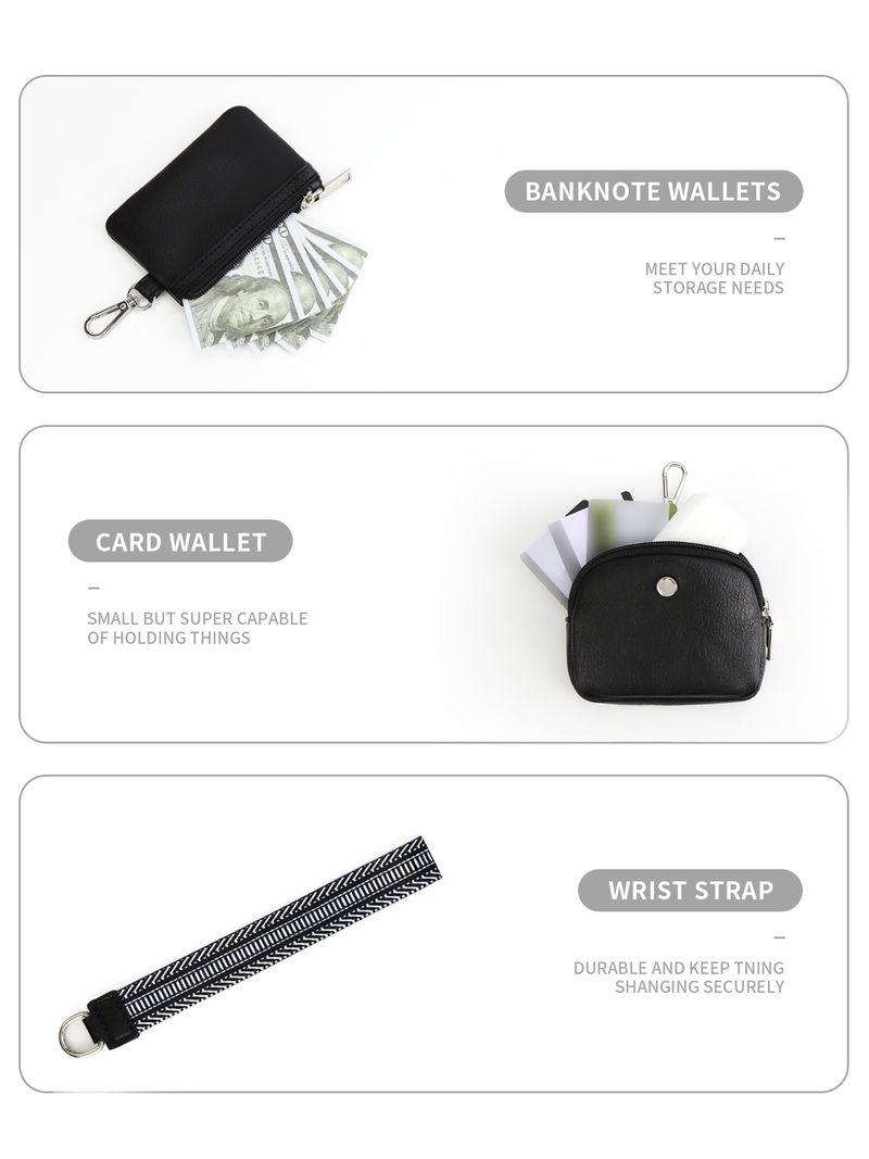 Damen Mini Zipper Wristlet Keychain Portemonnaie Duebel Pocket Wristlet Portable Portemonnaie Coin Portemonnaie Mini Women Coin Bag_voghion.com