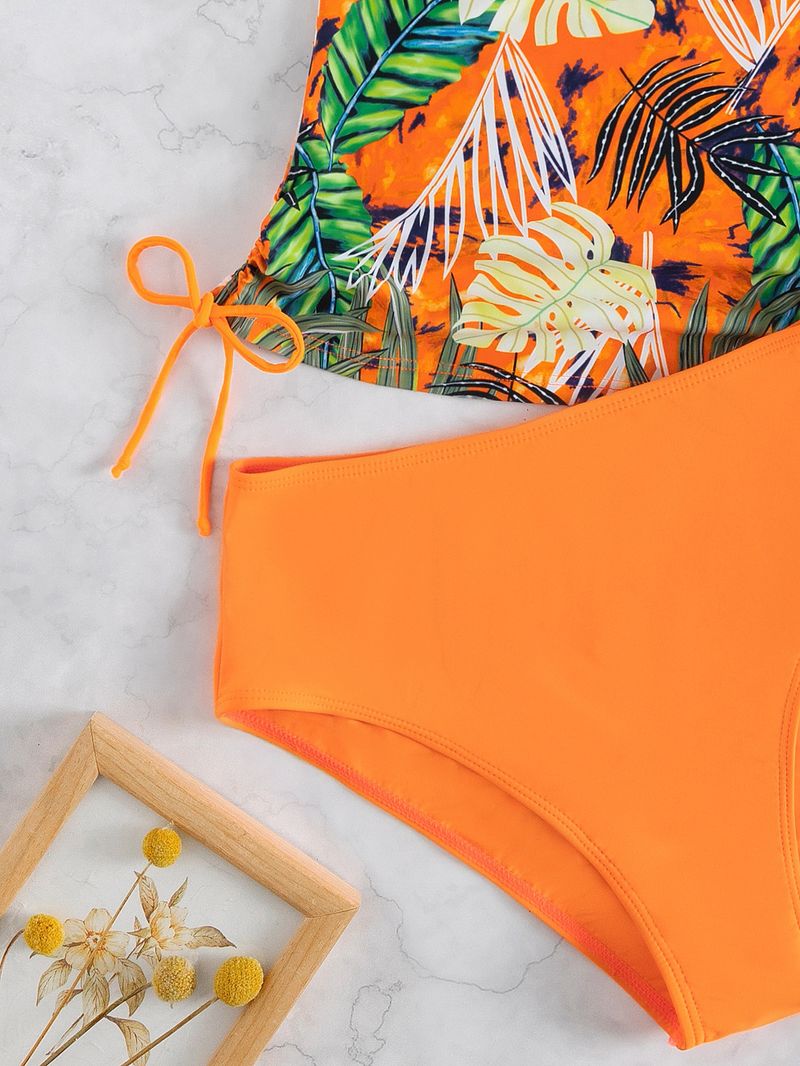 Maillot de bain femme triangle fendu dentelle couleur unie imprimé feuille maillot de bain bikini_voghion.com