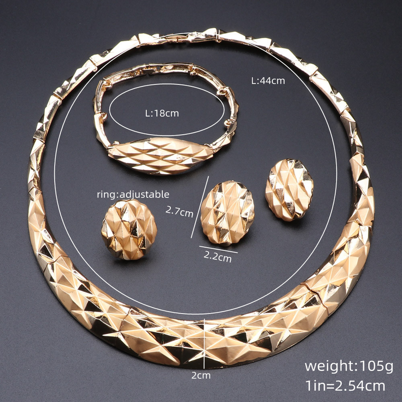 Collana da donna, collana, orecchini, bracciale, anello, colore oro, accessori da sposa italiani, set di gioielli_voghion.com