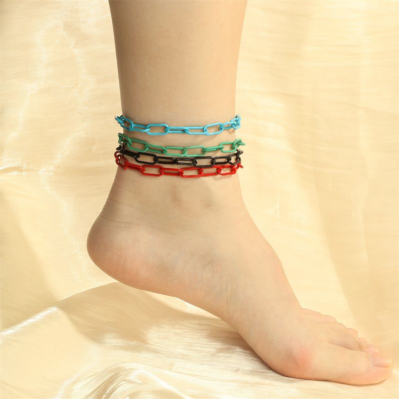 New Colorful Bohemian Style Spray Paint Copper Anklet Simple Creative Gold Plated Beach Trendy Foot Jewelry_voghion.com
