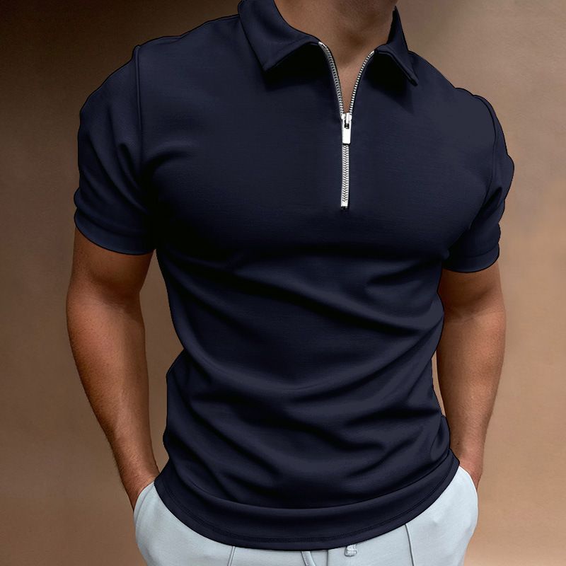 Maglietta polo a maniche corte con cerniera stampata in 3D da uomo 2024, tinta unita_voghion.com