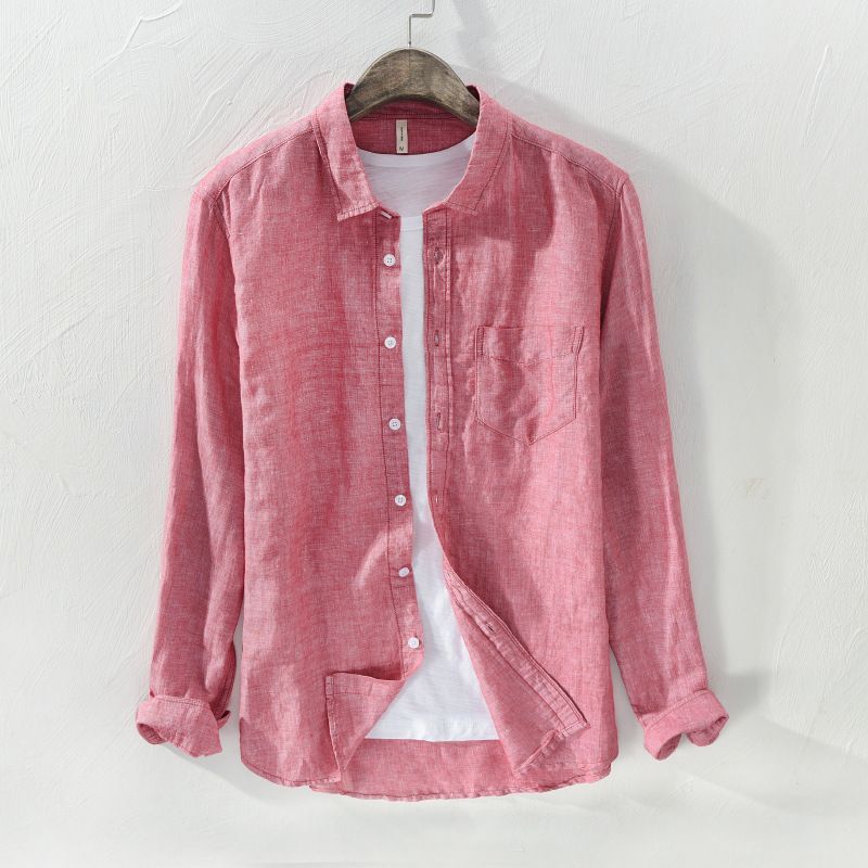 Camicia estiva in lino sottile da uomo, casual da lavoro, ampia, tinta unita, in cotone e lino, a maniche lunghe, bianca_voghion.com