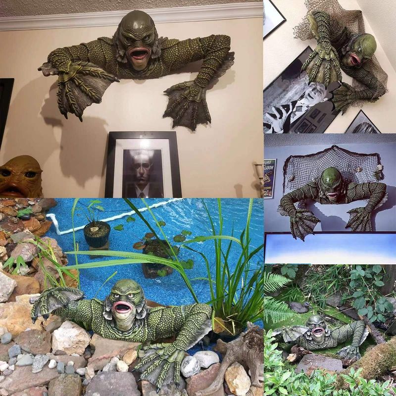 Decoración de pared de Hombre Lagarto para Halloween: Estatua de monstruo verde espeluznante para el hogar, decoración gótica de terror, figura única y aterradora para un ambiente espeluznante._voghion.com