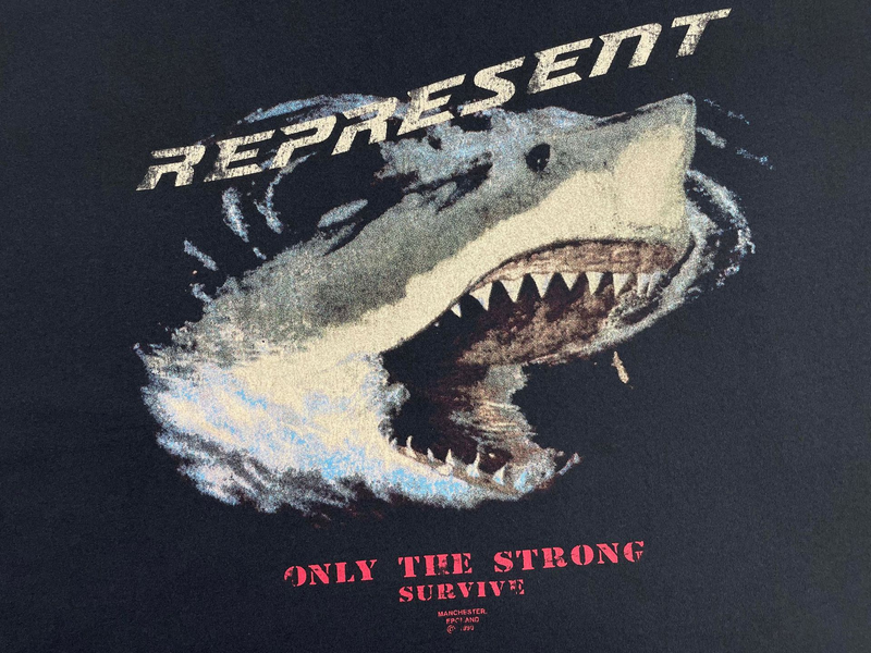 T-shirt pour homme, imprimé requin, délavé, manches courtes, style vintage, ample, endommagé, ancien_voghion.com