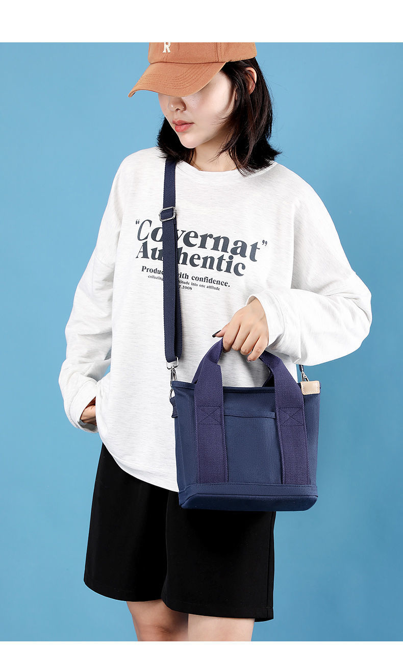 Women Small Bag with Zipper Fashion Lady Single Shoulder Portable Thickened Canvas Mobile Phone Bucket Tote Bag_voghion.com