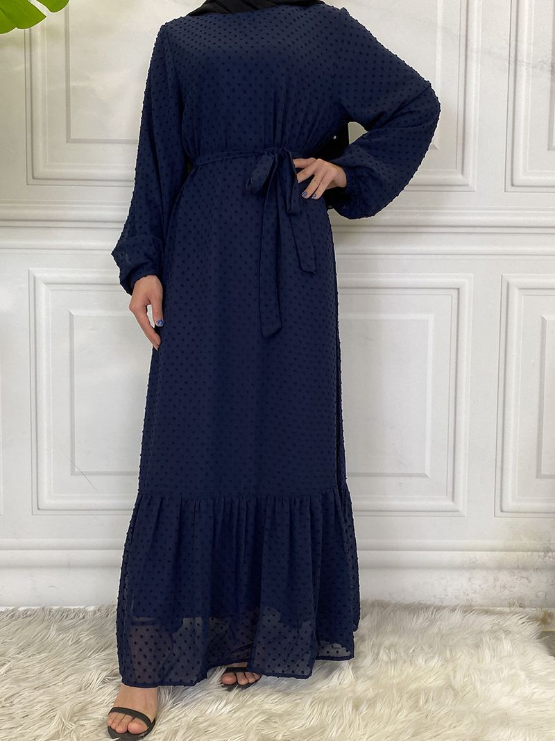 Laatste moderne mode Ruffle Polka islamitische kleding Kaftan met voering Vrouwen moslim Maix Casual jurk Abaya_voghion.com