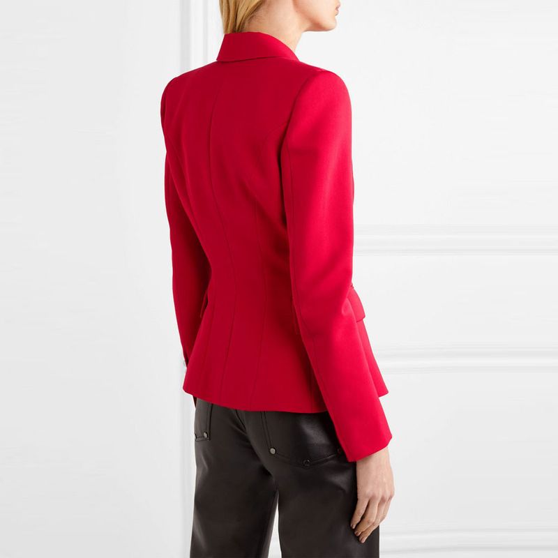 Blazer classico pied de poule da donna con bottoni doppiopetto, giacca formale slim fit per ufficio e occasioni serali_voghion.com