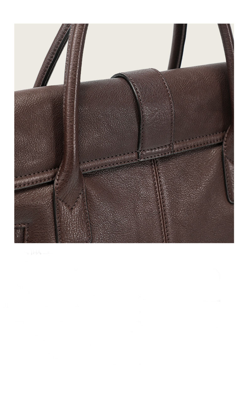 Qiu Zhen Plant Tanned Head Layer Cowhide Handheld Briefcase for Women's High Grade Genuine Leather Bag Retro Large Capacity Commuter Bag_voghion.com