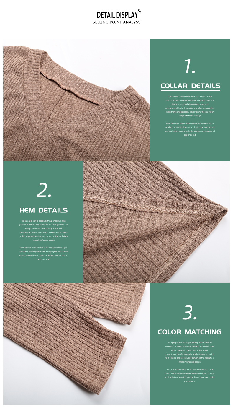 Einfarbiges Pulloverkleid mit V-Ausschnitt und schmalem Strickpullover mit Schnürung_voghion.com