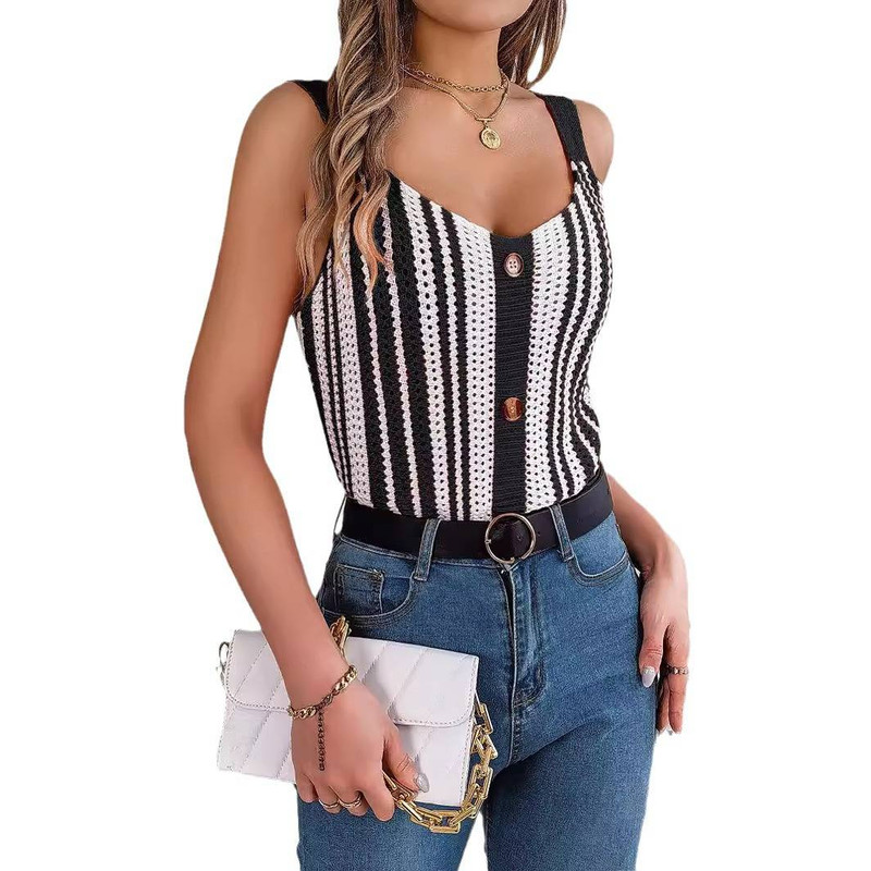 Dames lente/zomer reality shot Europa en de Verenigde Staten v-gesp contrasterende kleuren holle gebreide trui vakantie halter top_voghion.com