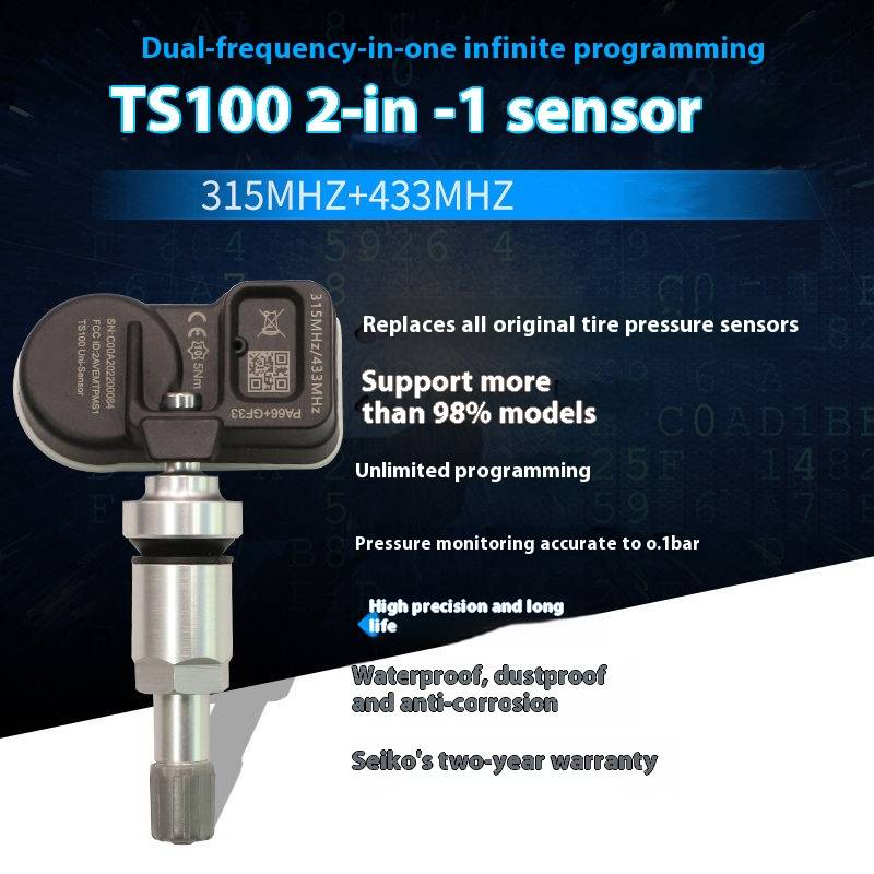 Universal tire pressure sensor, 433/315 2-in-1 dual frequency programmable tire pressure monitoring valve_voghion.com