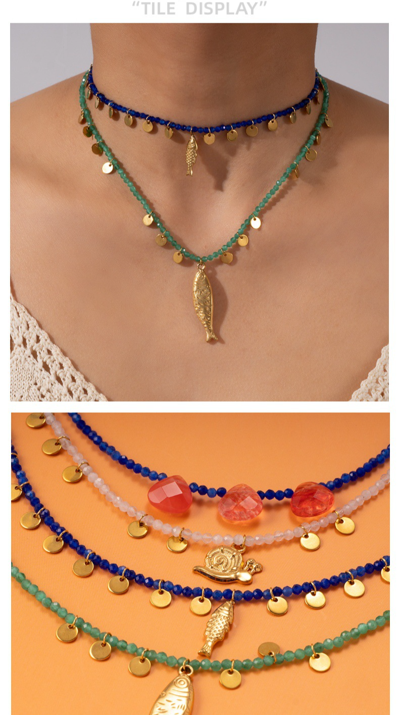 Fashion Personality Natural Stone Necklace With Stainless Steel Fish Pendant Exquisite Handmade Women's Necklace_voghion.com
