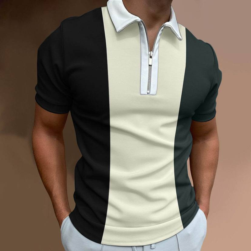 Herrkläder Sommar Herrpolo med dragkedja och slag 3D-tryck Flerfärgad Avslappnad Färgmatchande Kortärmad Polo_voghion.com