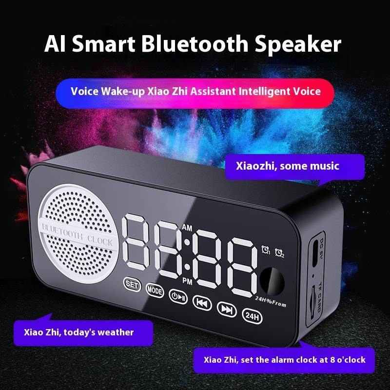 Smart AI Bluetooth Speaker With Mirror Clock (High-Fidelity Sound, Alarm Function, Portable Design - Ideal For Home, Office & Student Use)_voghion.com