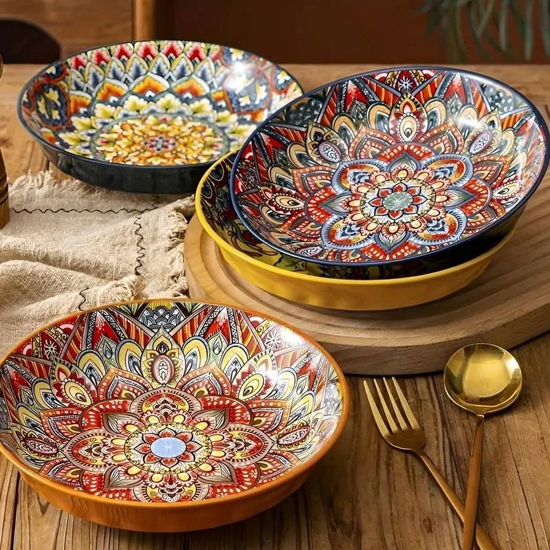 Bohemian Ceramic Dinnerware Set - Handcrafted Pasta & Steak Plates For Home & Restaurant Use_voghion.com