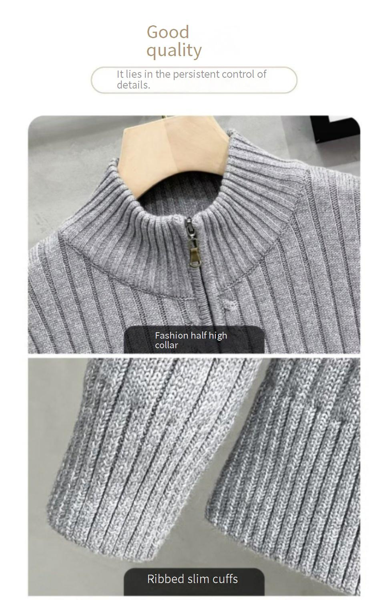 Herenmode gebreide cardigan trui - Slim fit ritsjack voor zakelijke casuals en dagelijks gebruik_voghion.com