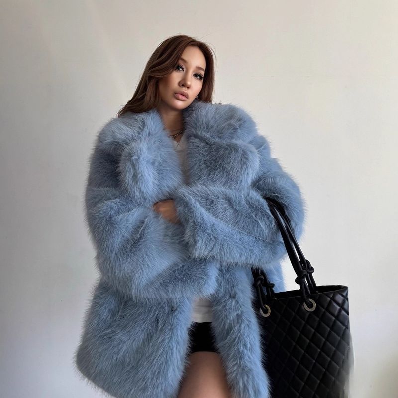 Modny płaszcz ze sztucznego futra lisa – średniej długości pluszowa kurtka damska (rozmiary S-L, ultramiękka, wyraziste kolory, streetwear i glamour, zimowy niezbędnik)_voghion.com