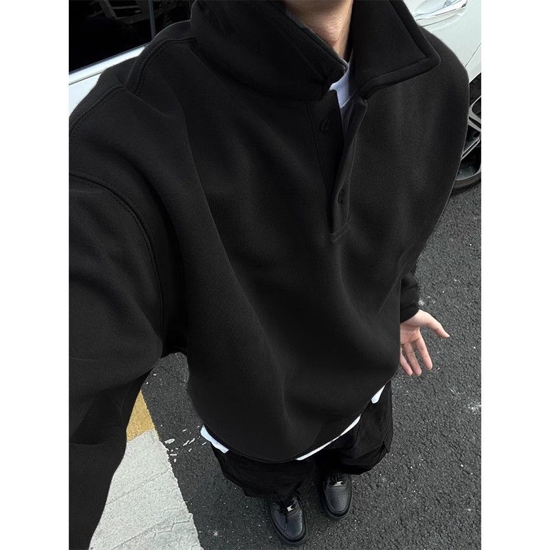 Men’s Premium Polo Collar Sweatshirt – Retro-Inspired Pullover For Layering, Casual & Streetwear Style_voghion.com