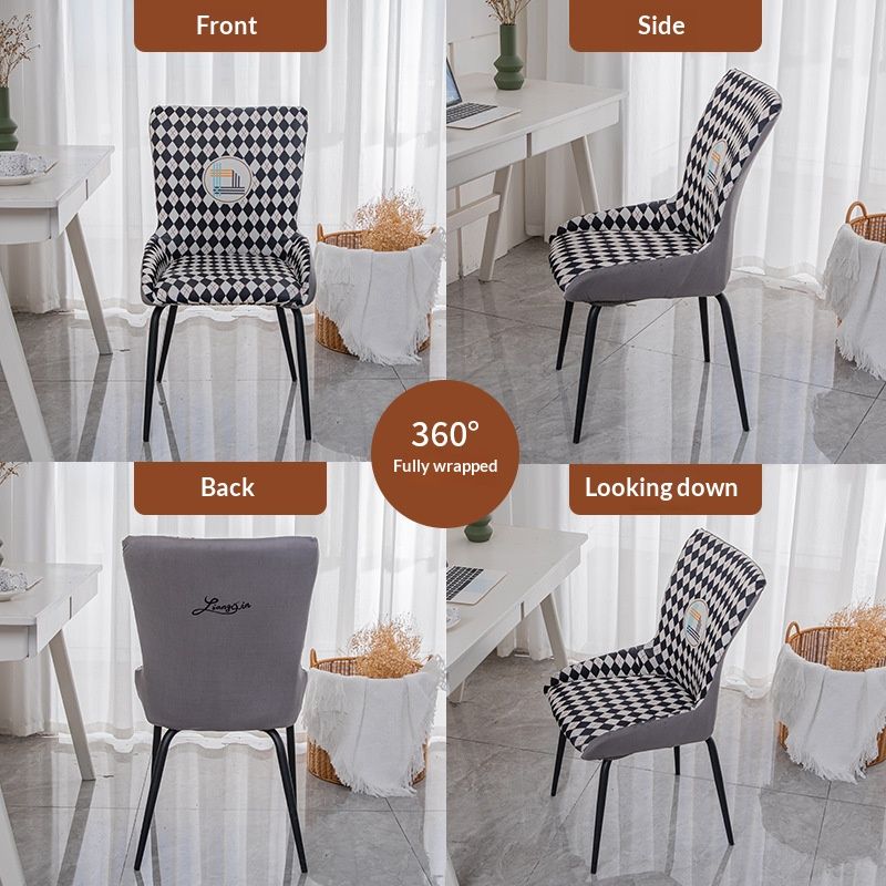 Housses de chaises extensibles à carreaux modernes – Housses en polyester antidérapantes, taille universelle pour chaises de salle à manger rondes (lot de 2/4)_voghion.com