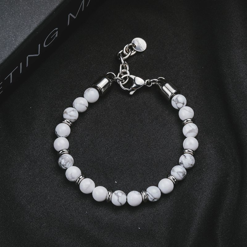 Bracciale da uomo con perline rotonde semplici, in acciaio inossidabile, con cordino elastico in pietra naturale vulcanica e pino bianco_voghion.com