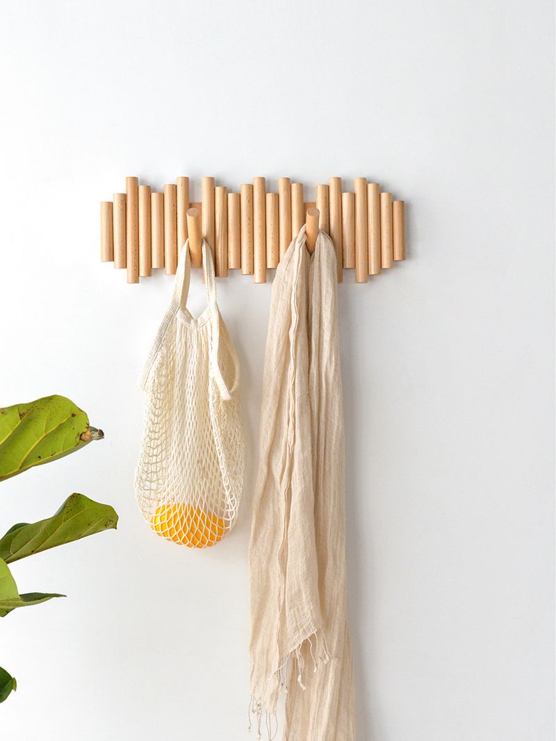 Natuurlijke houten wandgemonteerde pianokapstok | Kapstok wandmontage | Klapbare wandhaak rek 5 haken | Entree kapstok wandkunst_voghion.com