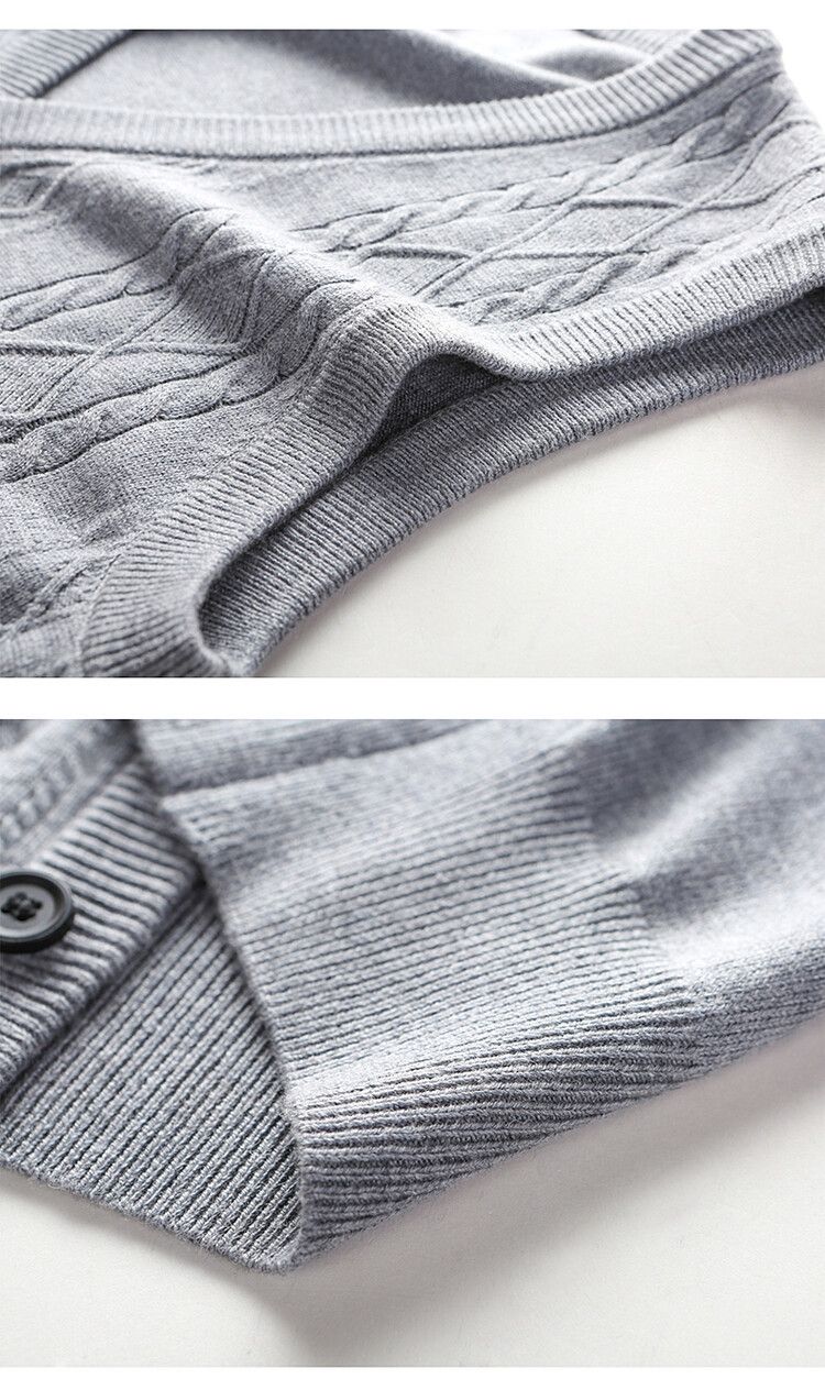 Ärmellose Strickjacke aus Wollmischung für Herren, schmale Passform, einreihiger Strickpullover für legere Business-Kleidung (Hellgrau, Weinrot, Marineblau, Dunkelgrau)_voghion.com