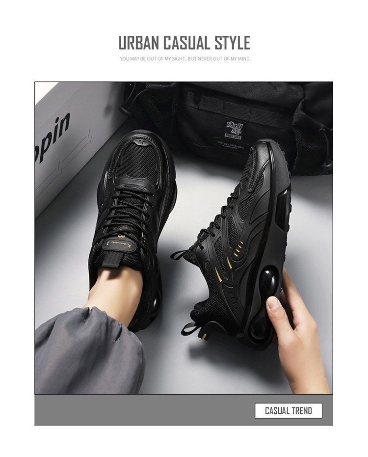 Chaussures de sport à coussin d'air pour hommes, basses à lacets, noires, Mamba, en maille, semelle épaisse, pour papa, nouvelle collection 2024_voghion.com