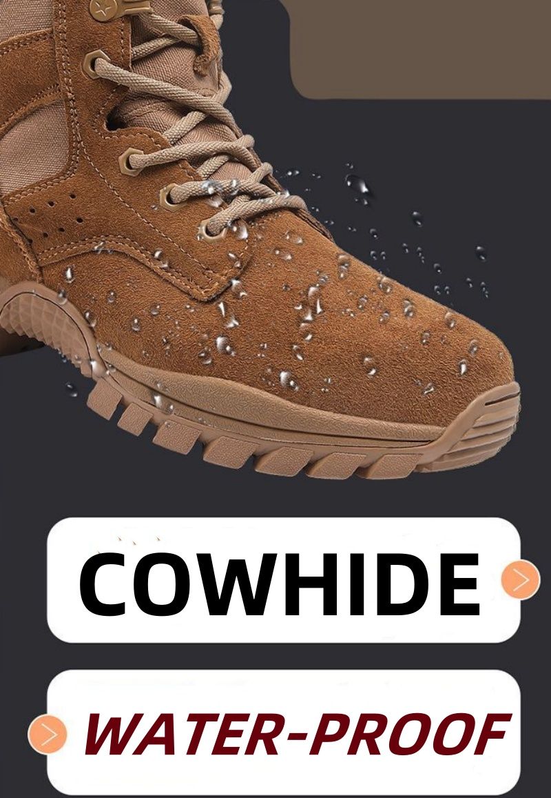Waterproof Cowhide Shoes Fashion Side Zipper Lace-up Boots Outdoor Hiking Climbing Boot Wear-resistant Non-slip Shoe_voghion.com