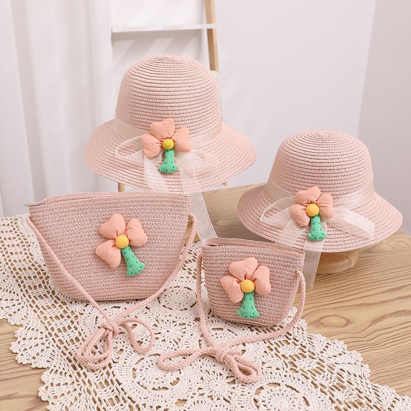 Set di borse di paglia estive per bambine con protezione solare per bambini, dolce e carina bambina, cappello parasole a tesa larga, cappello alla moda_voghion.com