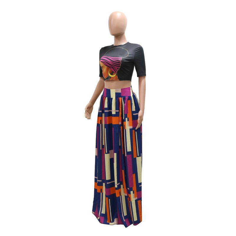 Abbigliamento da donna, top corto estivo alla moda con gonna ampia con spacco laterale, set da due pezzi stampato da donna più venduto_voghion.com
