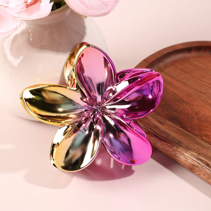 Summer Vacation Electroplated Plumeria Claw Clip - Unique Gradient Floral Back-of-Head Updo Shark Clip Fashion Accessory_voghion.com
