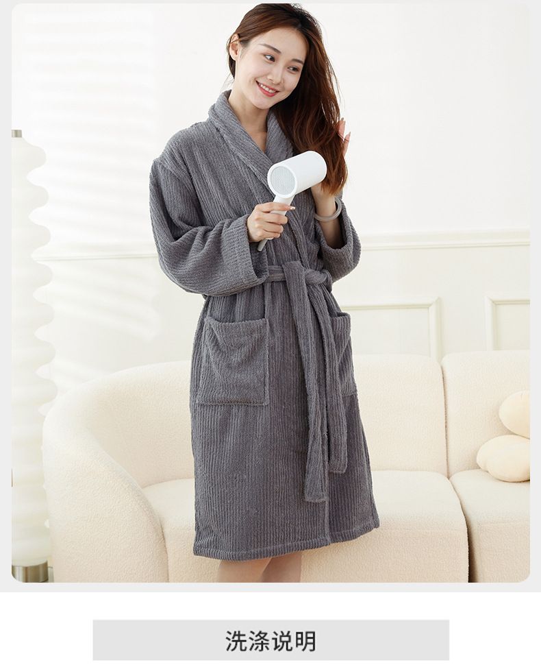 Household High End Homestay Bathrobe Towel Material Bathrobe Cotton Absorbent Bathrobe Men And Women Adult Robe_voghion.com
