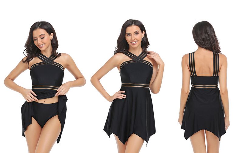 Nouveau maillot de bain fendu avec jupe en maille pour femme_voghion.com