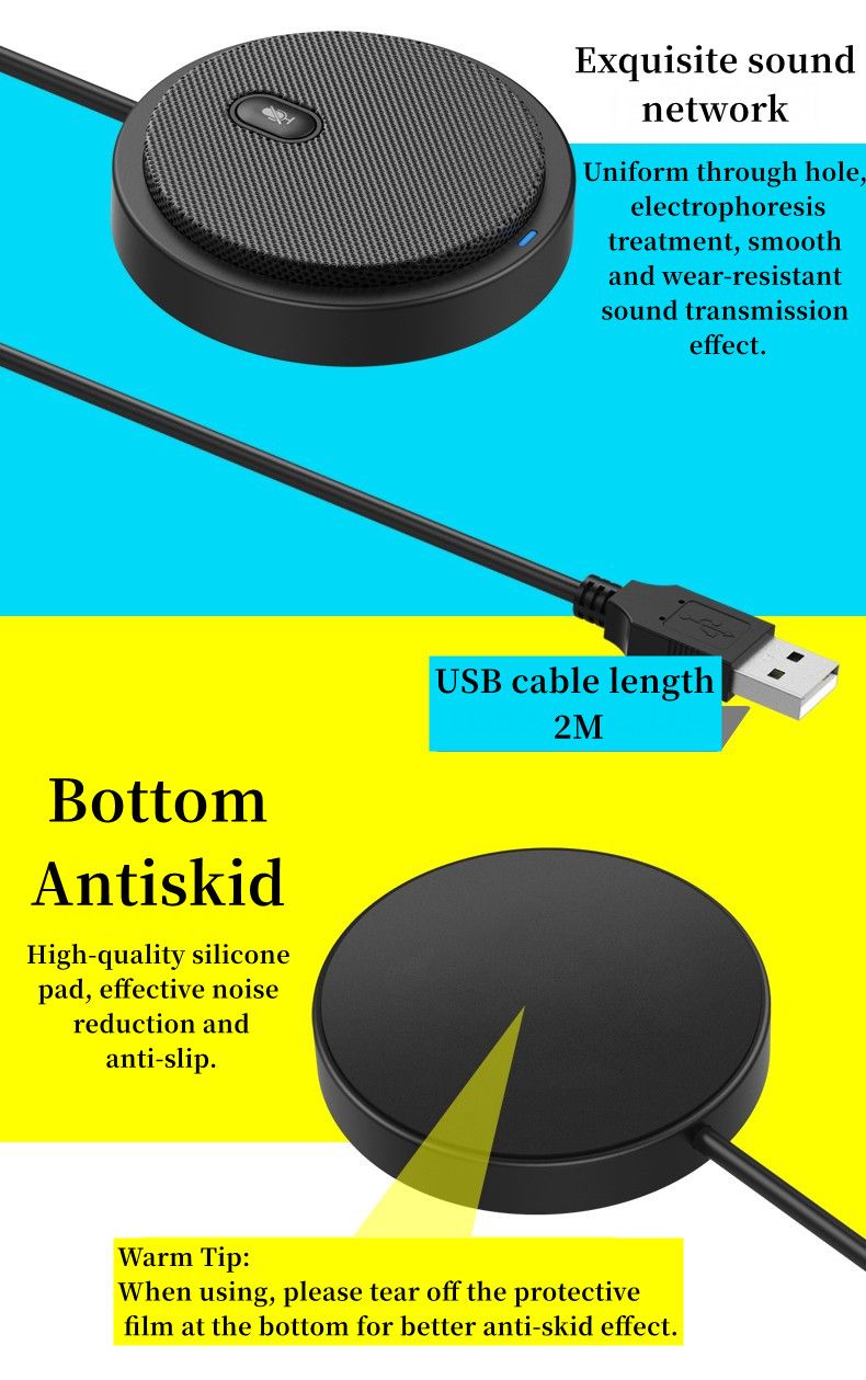 HCSTVCON Omnidirectional Video Conference Microphone Mini Portable 360 ° Voice Pickup USB Plug For Meeting Business_voghion.com