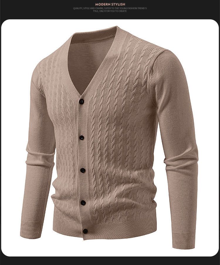 Cardigan oversize in maglia con scollo a V da uomo | Maglione spesso in ciniglia (M-5XL, 8 colori)_voghion.com