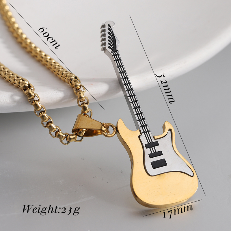 New Instagram internet celebrity personality trend hip-hop stainless guitar pendant street rap titanium steel necklace_voghion.com