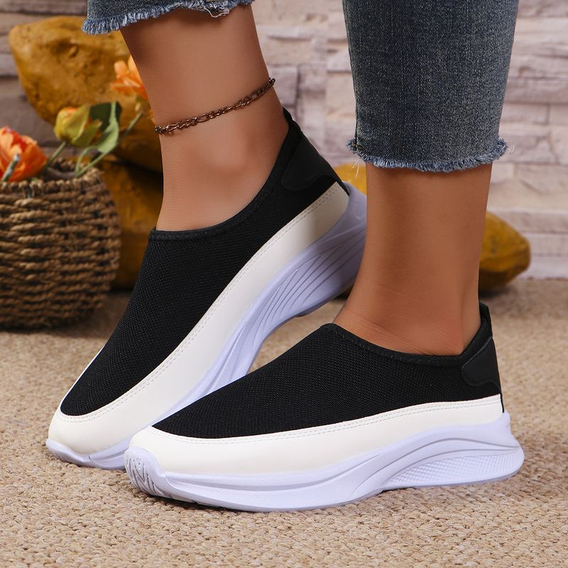 Kadınlar İçin Nefes Alabilen Örgü Fileli Slip-On Loafer'lar Kalın Platform Tabanlı - Geniş Ayaklar İçin Rahat Günlük Ayakkabılar (Beyaz/Siyah, 36-43 Numaralar)_voghion.com