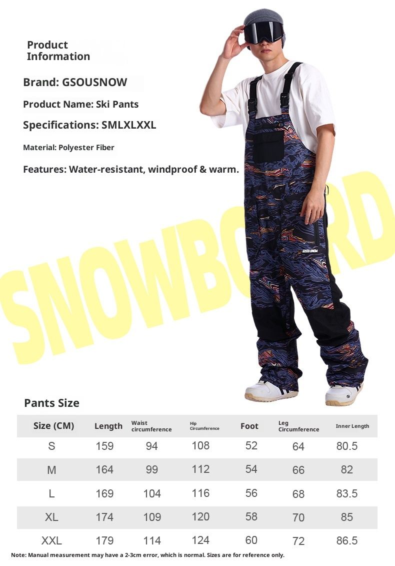 001 2425 New Me, Widproof, Warm, Waterproof, Sigle Ad Double Board, Foreig Trade Oe-Piece Ski Pats With Straps For_voghion.com