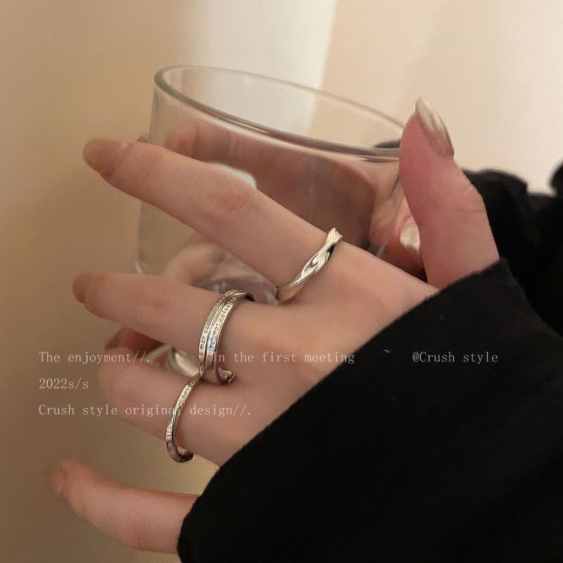 Set di tre pezzi in argento con fascia semplice per donna, design alla moda, stile minimalista, anello per indice, anello aperto regalo_voghion.com