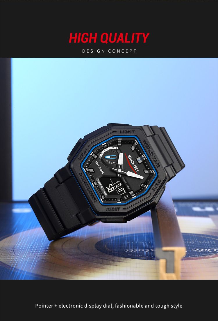 Orologio elettronico digitale con display luminoso, sportivo, al quarzo, con 5 allarmi, per uomo e donna, impermeabile, con ora mondiale._voghion.com