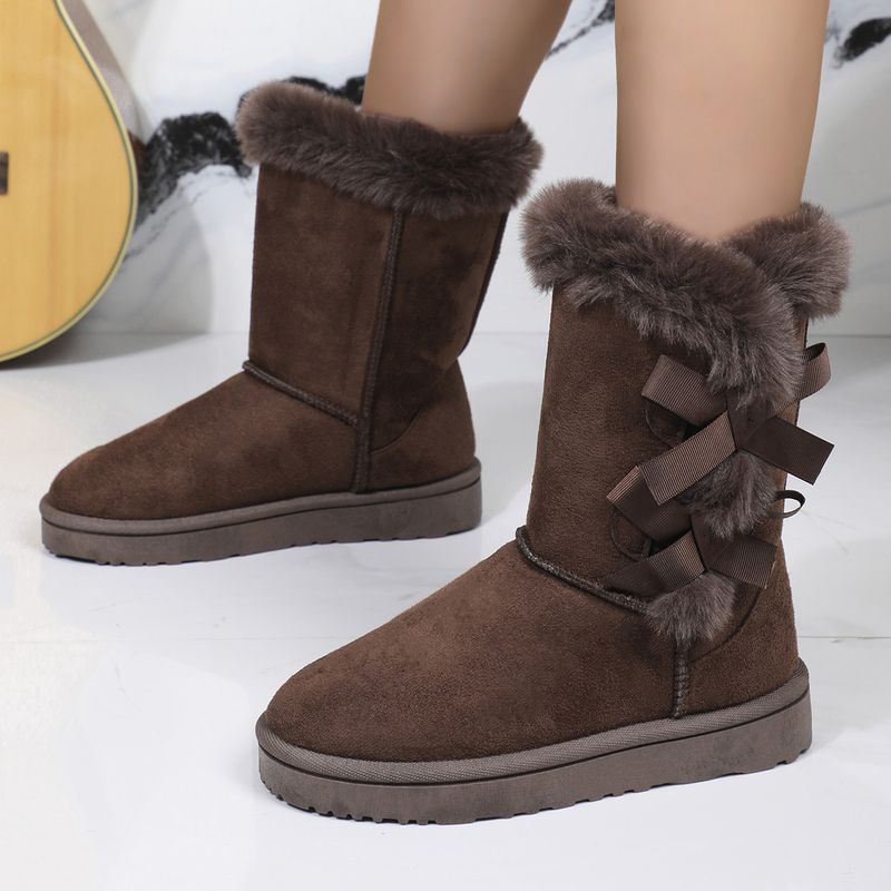 New Length Autumn and Winter Women's Mid Height Boots Bow Shaped Fashionable Plush Snow Boots_voghion.com