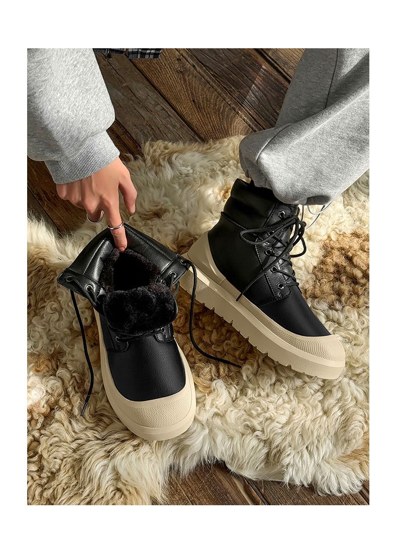 Unisex Winter Boots With Faux Fur Lining, Waterproof & Slip-Resistant, Comfortable Thick-Soled Casual Shoes For Men And Women_voghion.com